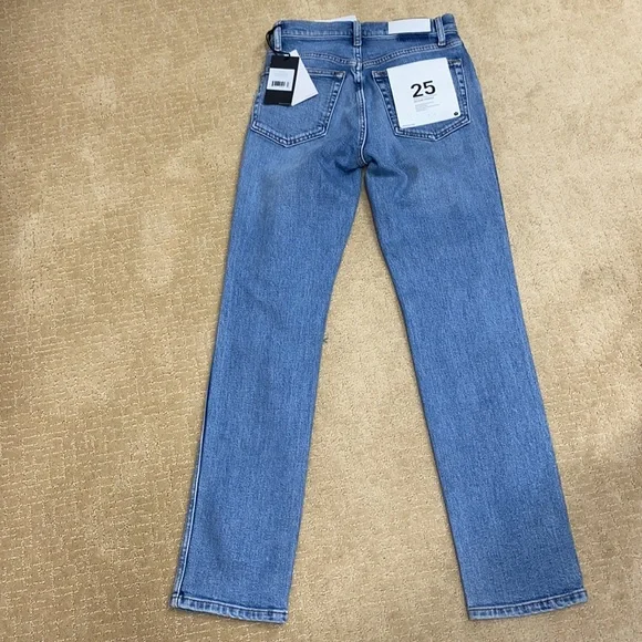 RE/DONE Originals 80's Slim Straight Brisk Blue With Rips NWT 25